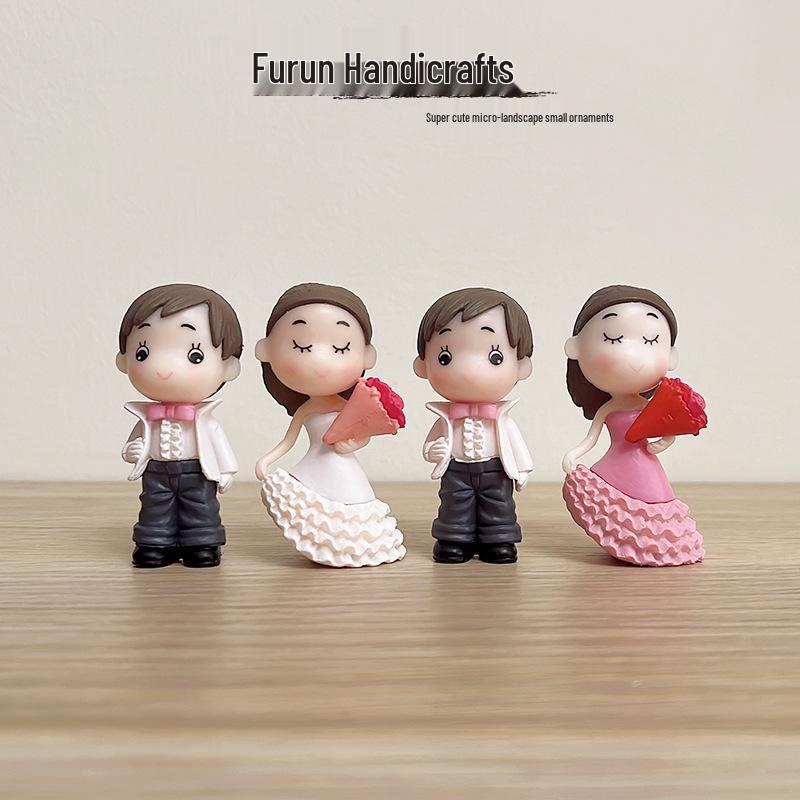 Cartoon Couple PVC Figurines: Wedding Dress Cake Toppers and Car Ornaments
