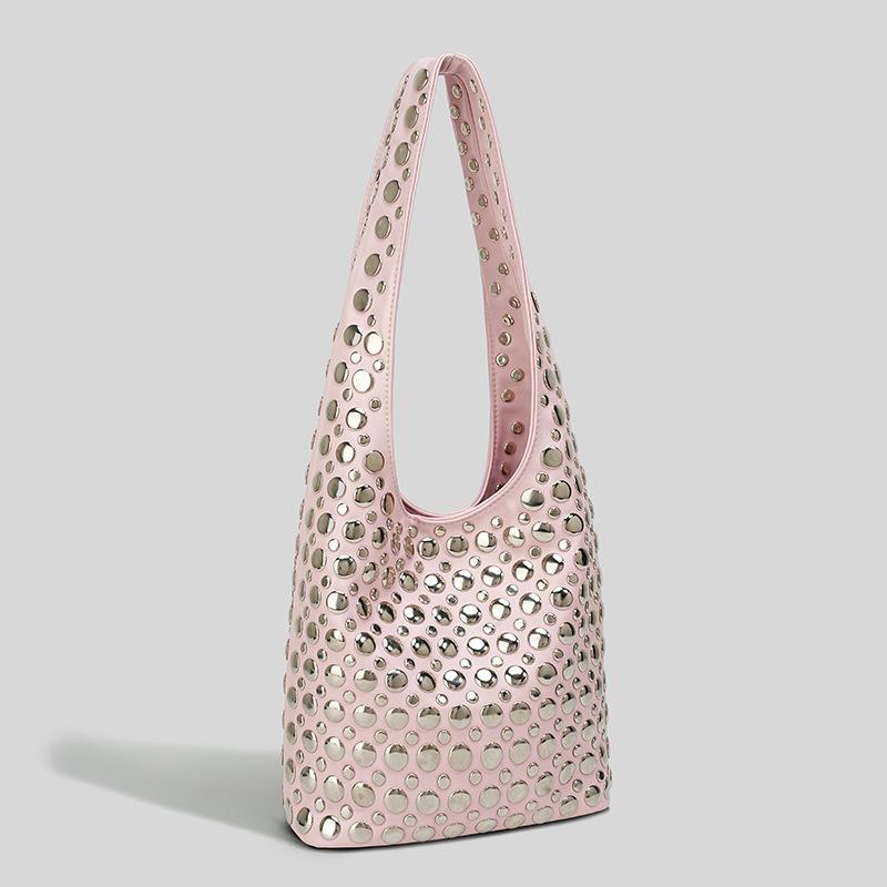 

Personalized trendy cool polka dot rivet shoulder bag 2025 summer new locomotive bag high value underarm tote bag