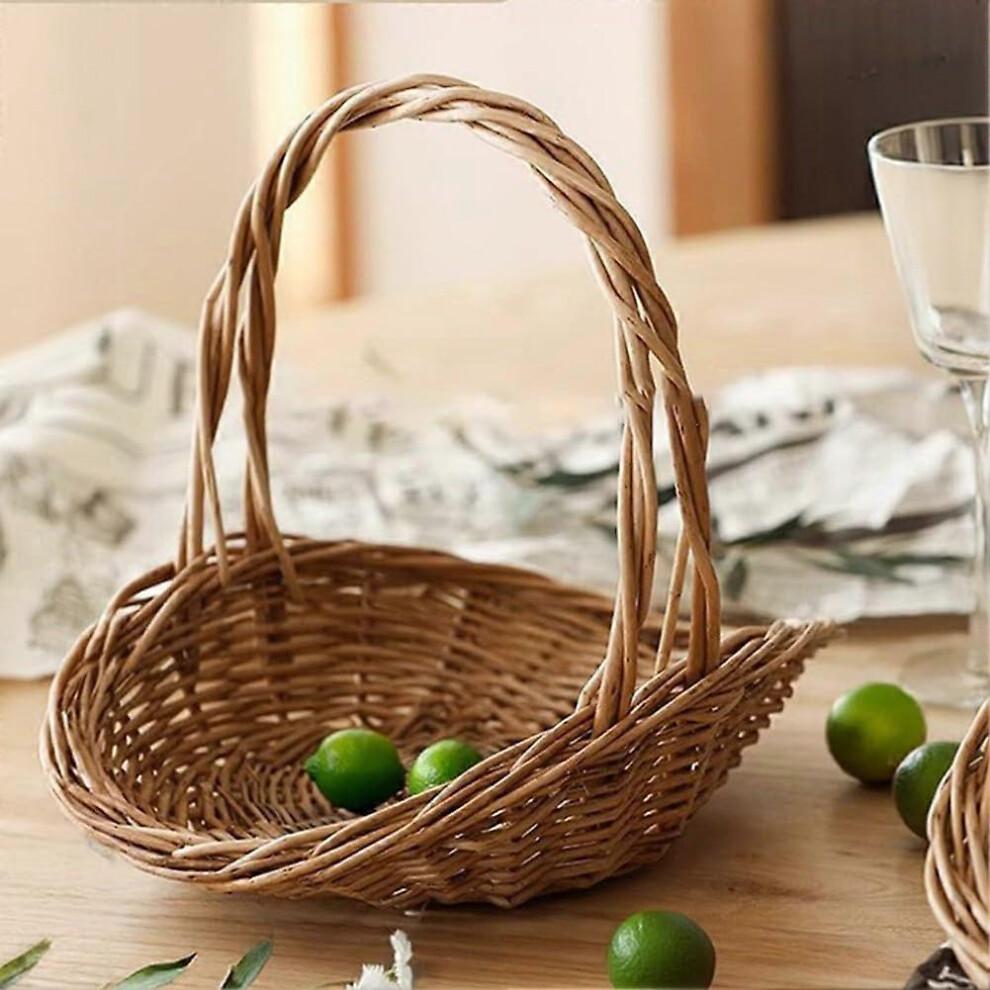 Small Oval Wicker Picnic Basket with Handle for Picnics, Fruit Storage and Home Organisation