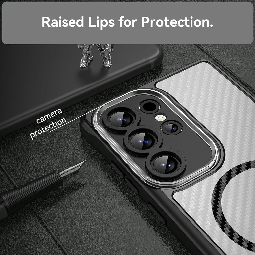 For Samsung Galaxy S25 Ultra Case Compatible with MagSafe TPU+PC Phone Cover Carbon Fiber