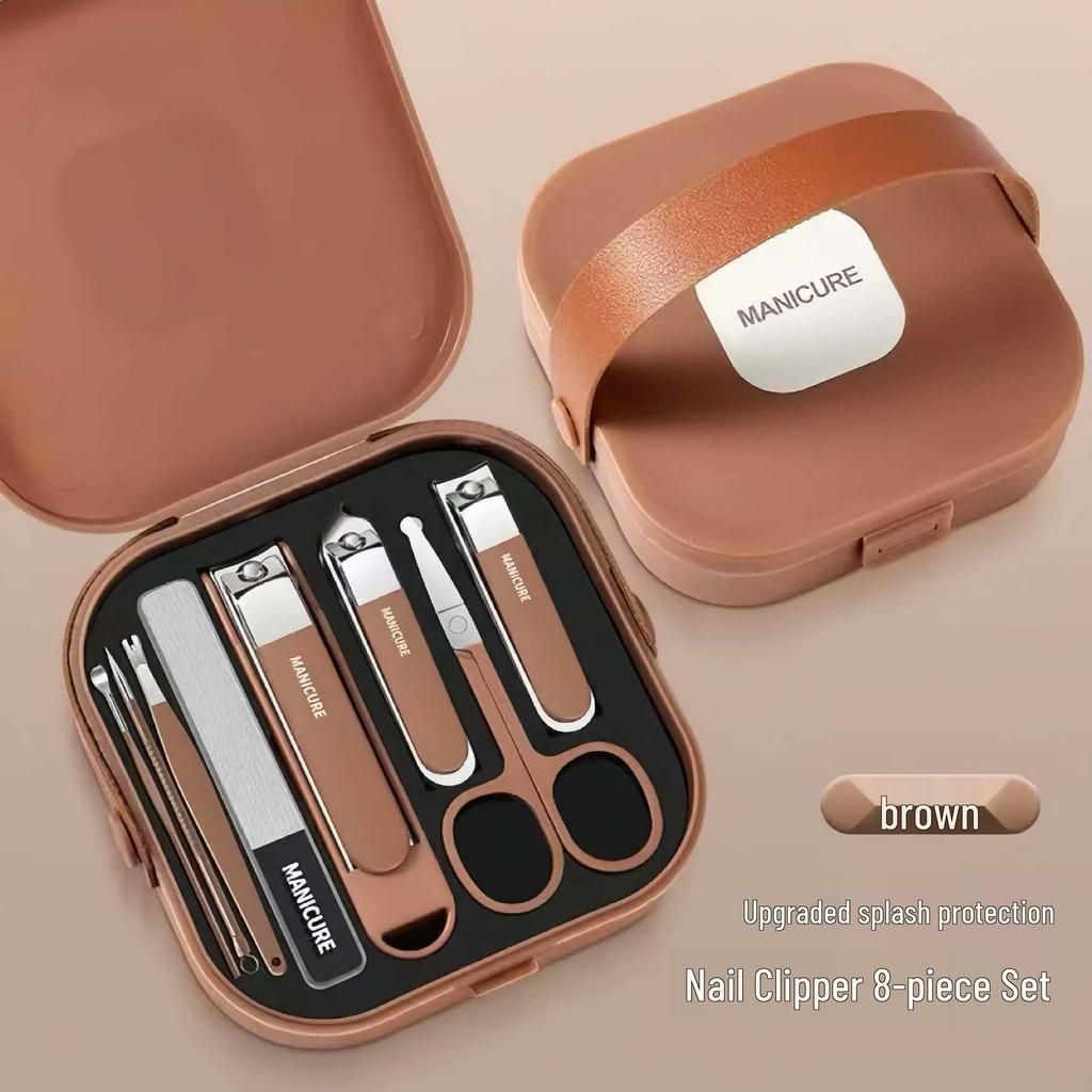 Portable Anti-Splash Manicure Set: 8-Piece Nail Clippers & Tools
