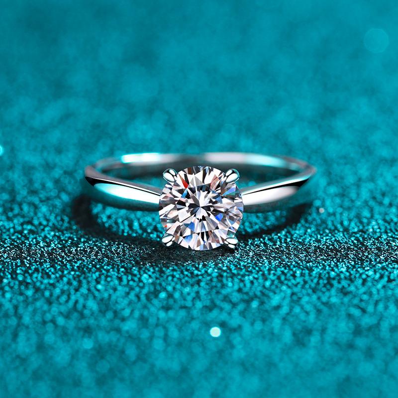 

S925 Silver Ring Female Zircon Ring Classic Four-claw Personality Ring