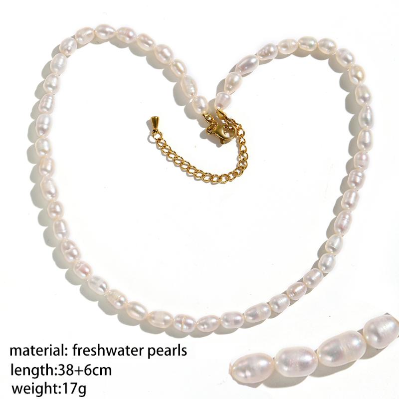 Vintage Style Dainty Freshwater Rice Pearl Necklace for Men and Women Minimalist Choker Necklace Layered Zircon For Mom Gift