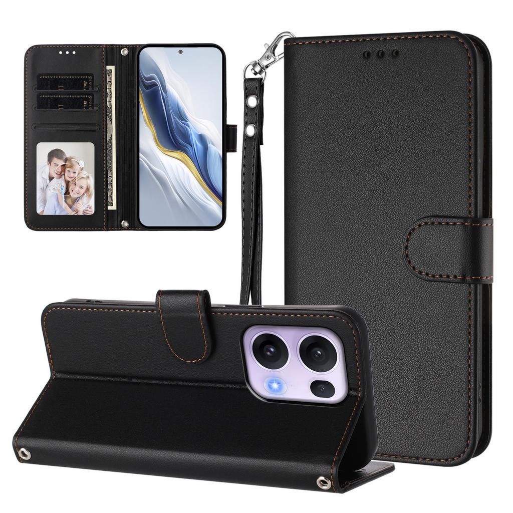For Oppo Reno13 Pro 5G Leather Case Wallet Stand Phone Cover with Wrist Strap