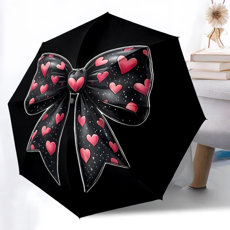1pc Heart Bow Automatic Open/Close Umbrella Compact Folding Umbrella, All-Season Portable Umbrella for Women/Men F1124331