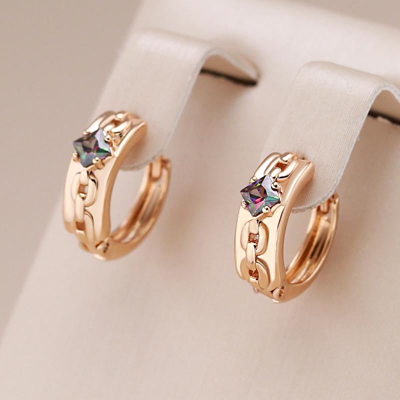 Fashion Colorful Natural Zircon Hoop Earrings For Women  Rose Gold Color Fashion Party Daily Jewelry Accessories