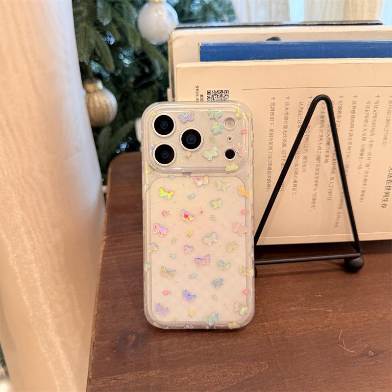 

Kawaii Holographic Butterfly Glitter Clear Phone Case For iPhone 15 16 17 Pro Max INS Cute Large Window Shockproof Protective Co For iPhone 17ProMax