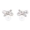 Japan and Korea Sweet and Exquisite Diamond-encrusted Bow Earrings Temperament Versatile Pearl Earclips No Pierced Earrings Women's Banquet