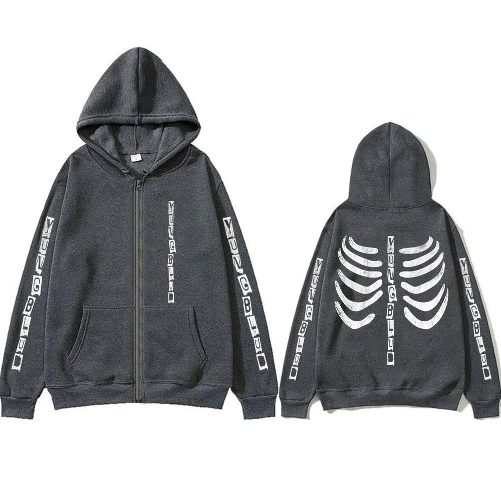 

Singer Yungblud Skeleton Graphic Zipper Hoodie Men Women Fashion Rock Oversized Zip Up Jacket Male Casual Fleece Cotton Hoodies XL темно-сірий