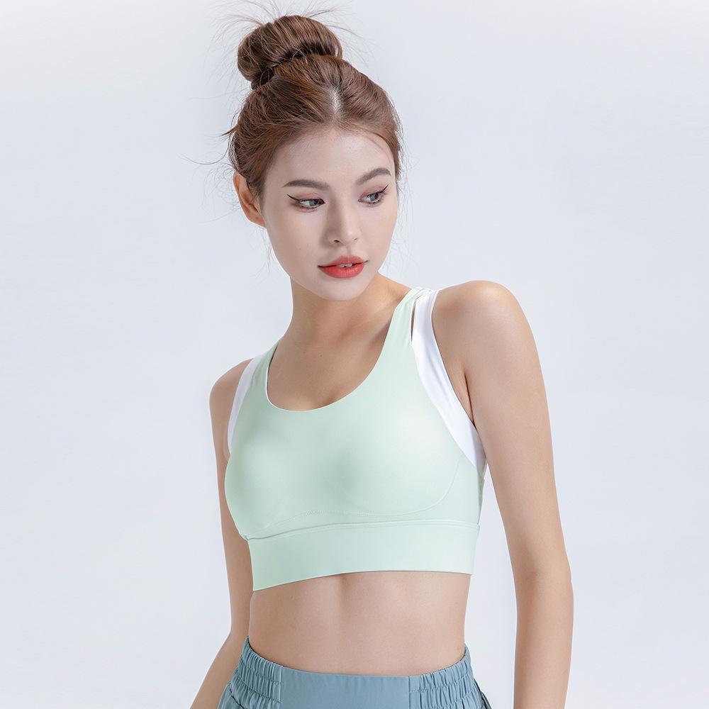 Plus Size Color Block Shockproof Two-Piece Sports Bra with Racerback and Fixed Chest Pad for Women 3XL светло-зеленый