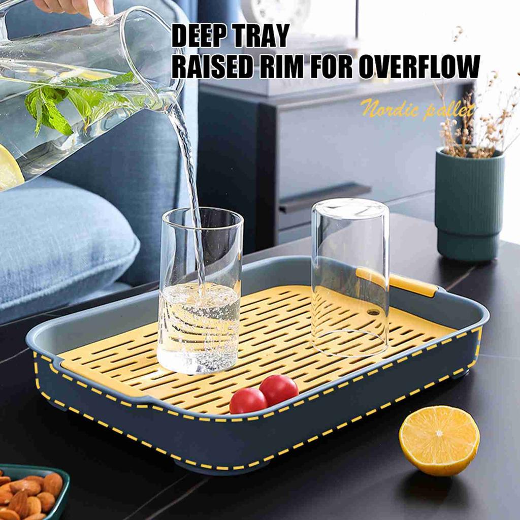 Double Layer Food Drain Tray Drinks Dishes Utensil Cups Drying Plate Plastic Drip Holder for Home Kitchen