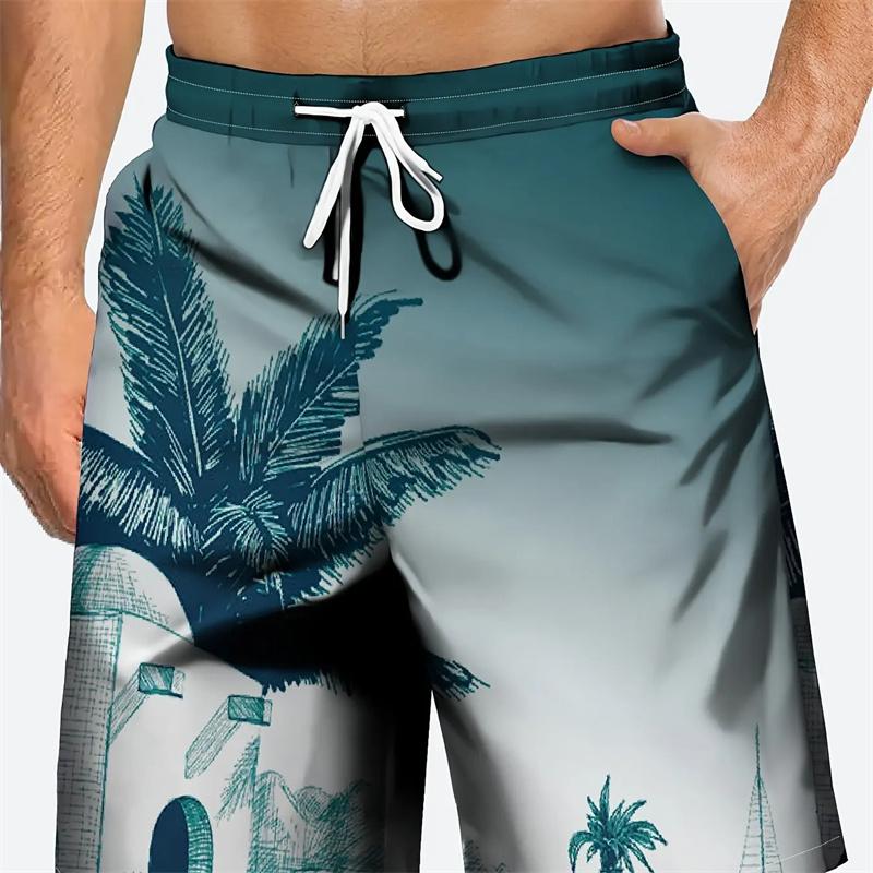 3D Print Colourful Beach Short Pants Men's Coconut Tree Pattern Board Shorts Summer Hawaiian Casual Loose Gym Sports Swim Trunks