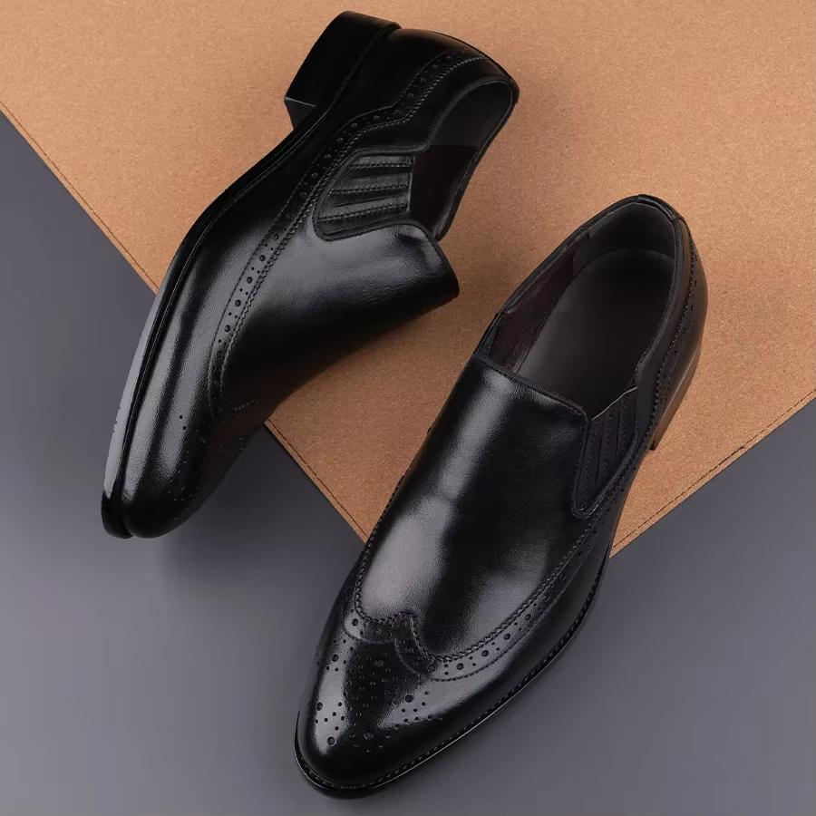 Fashion Comfortable Loafers Dress Shoes Men Top Layer Cowhide Leather Handmade Classic Casual Business Office Male's Suit Footwear Black