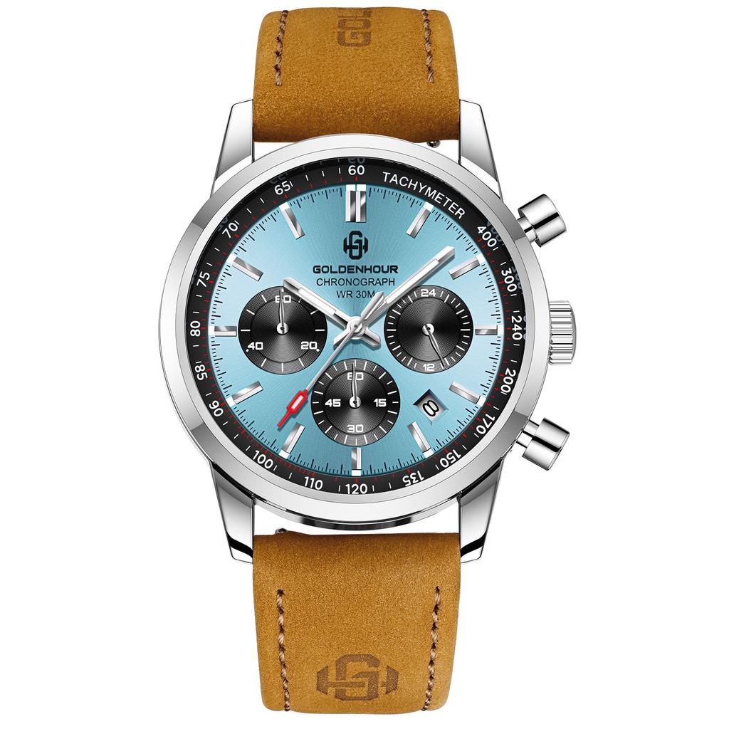 Luxury Mens Watch Fashion Leather Luminous Calendar Business Man Watch Waterproof Chronograph Gold Quartz Watches for Men