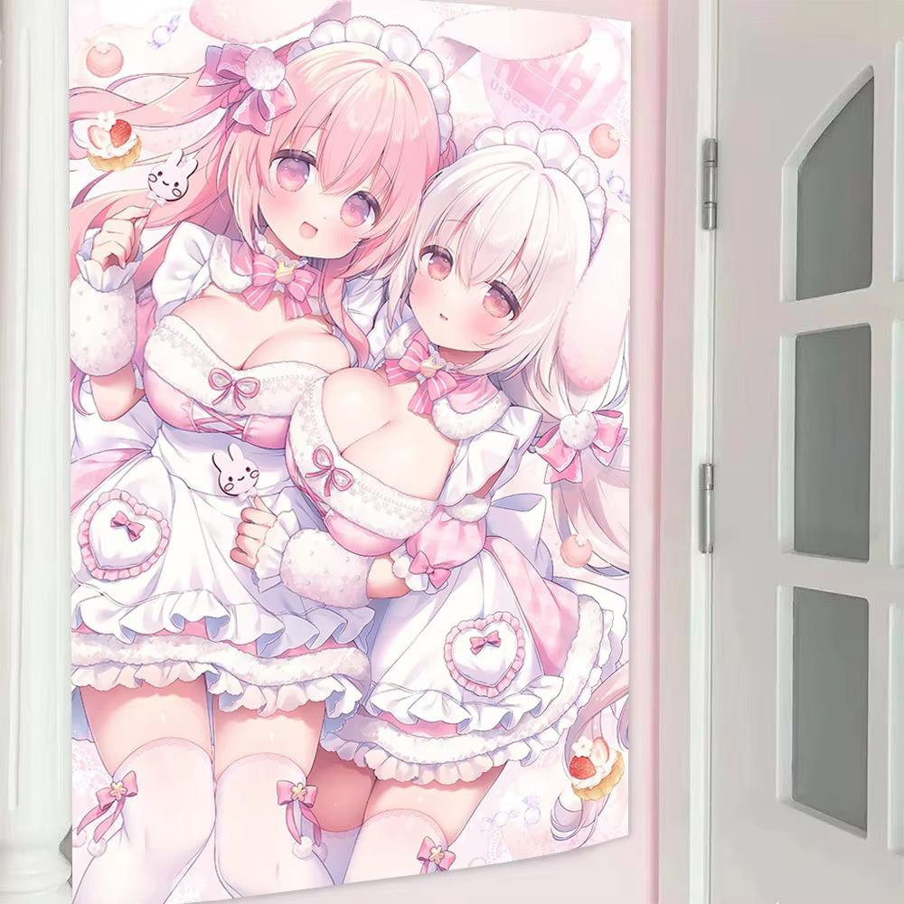 Kawaii 2D Girl Doujin Tapestry, Galgame Anime Wall Art for Aesthetic Room Decor Bedroom Dorm Decoration Items Gift