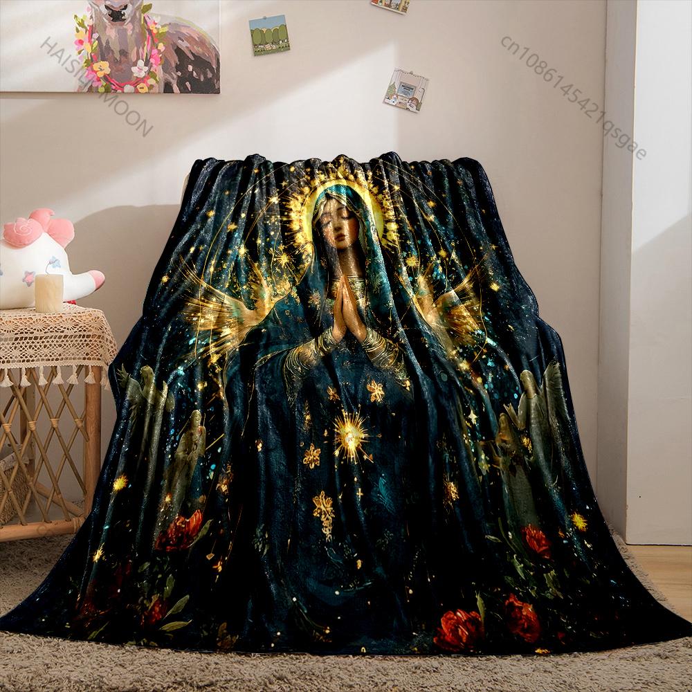 1PC Sacred female praying celestial scene Print Blanket Warm Soft Fluffy Kids and Adult Sofa Bed Throw Blanket Travel Camping RV
