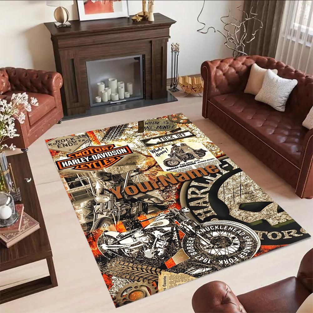Harley-davidson Motorcycles Personalized Text Area Rug Perfect for Kitchen Dormitory Playrooms Hallway Anti-slip Rug Decorate Offices