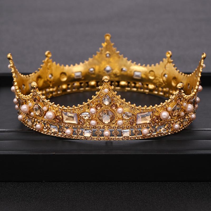 Vintage Wedding Crown Tiara Crystal Pearl Round Tiaras Baroque Bridal Crown Wedding Hair Accessories Bridal Hair Jewelry Gift