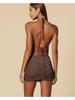 Women Knit Beach Set Sexy Wrap Backless Lace-up Sleeveless Top Mini Skirt 2-piece 2025 Chic Summer Outfit Swimwear Cover Up K153
