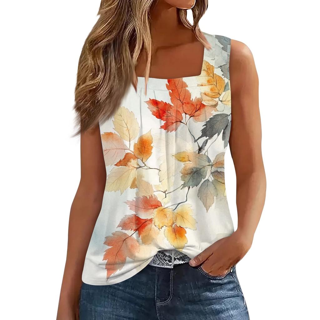 Dámské triko s potiskem vesty bez rukávů se čtvercovým čtvercovým límcem