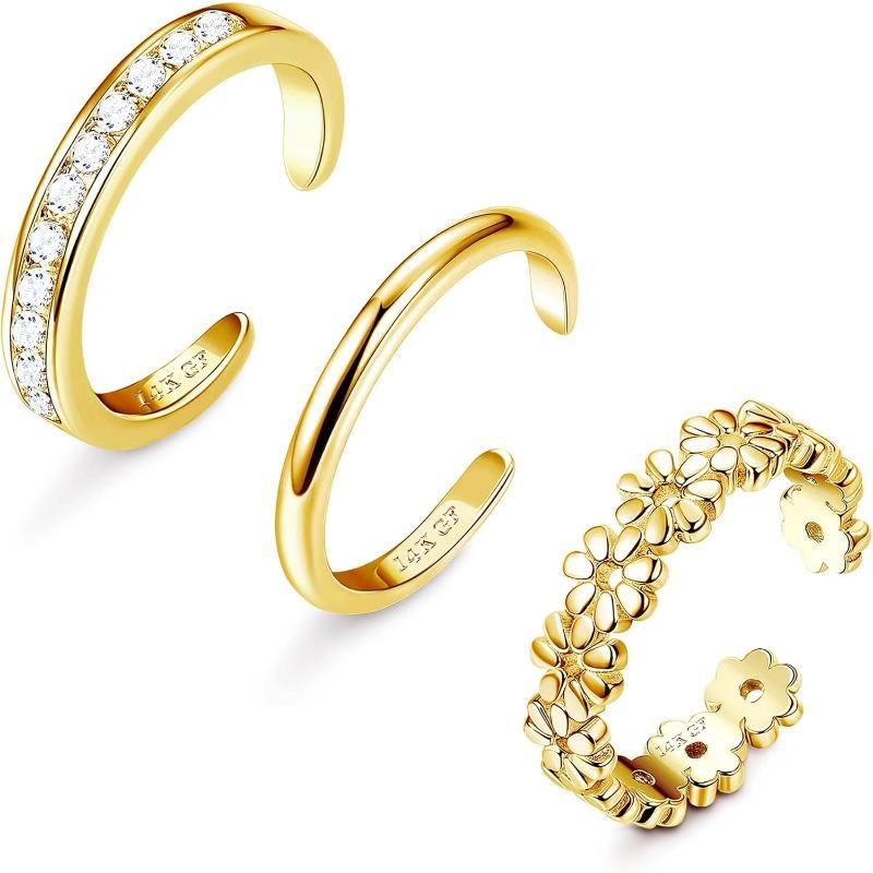 Bobisty 1/3 Pezzi Anelli per Dita dei Piedi Placcati Oro 14K per Donne Non Macchiabili Regolabili Fiore CZ Delicato Anello per Dita dei Piedi Gioielli per Piedi Estivi da Spiaggia