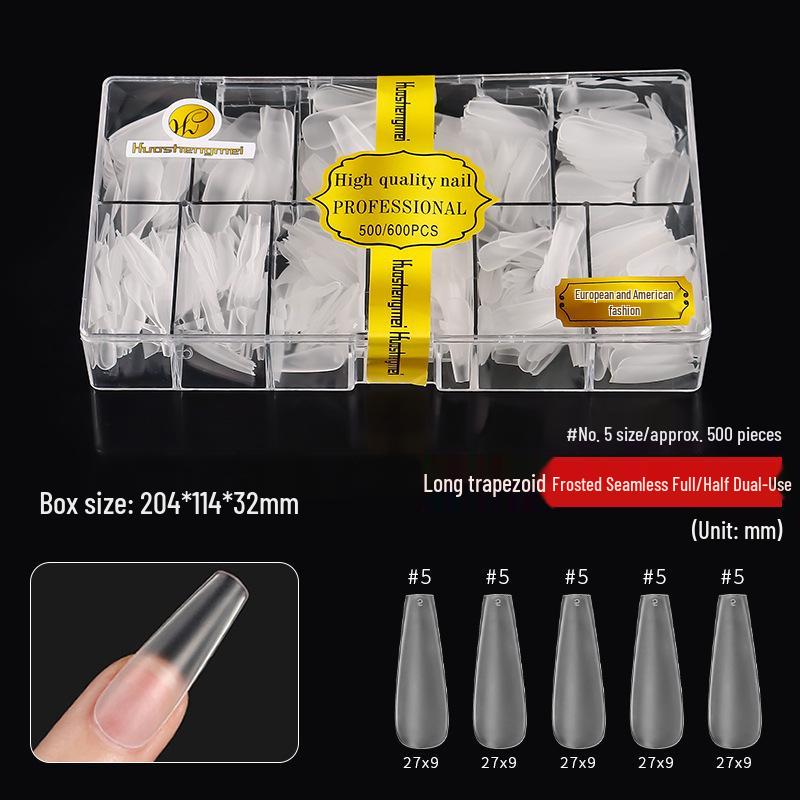 European & American Frosted Long Trapezoid Seamless Abrasive Nail Tips - Full & Single Numbers for Nail Salons