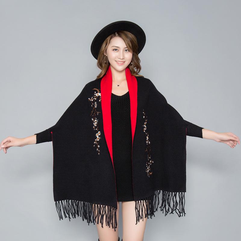 Korean Style Embroidered Shawl Cape: Versatile Knit Scarf for All Seasons