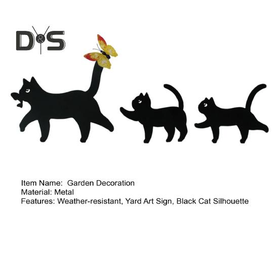 Zahradní cedule s kočkami, kovové sochy s černými siluetami koček, odpuzující ptáky, venkovní dekorace, cedule s kočkami pro matky a děti, dekorace na dvůr a trávník.