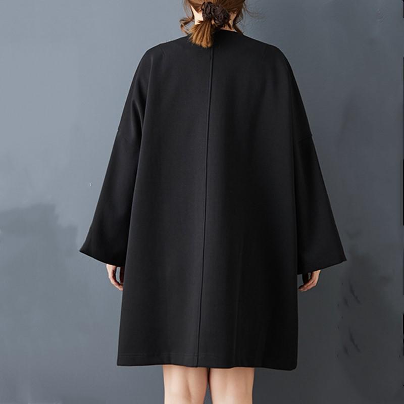 Long Sleeve Oversized Black Cotton Vintage Dot Casual Loose Autumn Spring Trench Coat for Women Outerwear