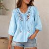 ZANZEA Women Summer Lace Splice V-Neck Floral Print Casual 3/4 Sleeve Blouse