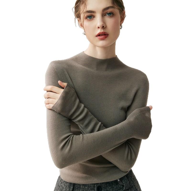 Women's German Yangtze Yarn Knitted Wool Slim Fit Sweater, Half High Neck Base Layer