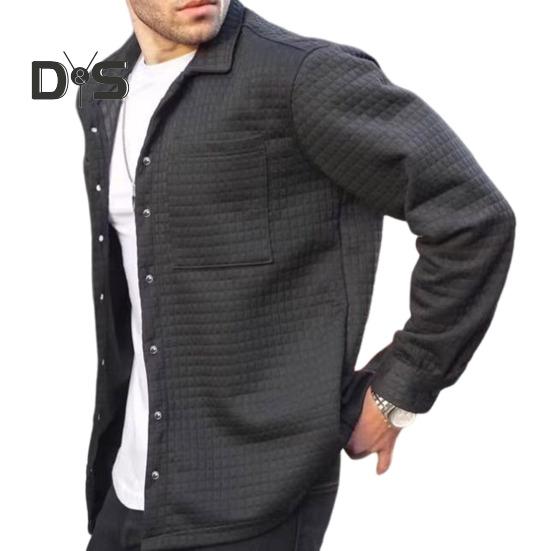 

Мужская куртка с лацканами, длинным рукавом, накладным карманом, куртка, пальто с накладным карманом, однотонное вафельное однобортное пальто M чёрный