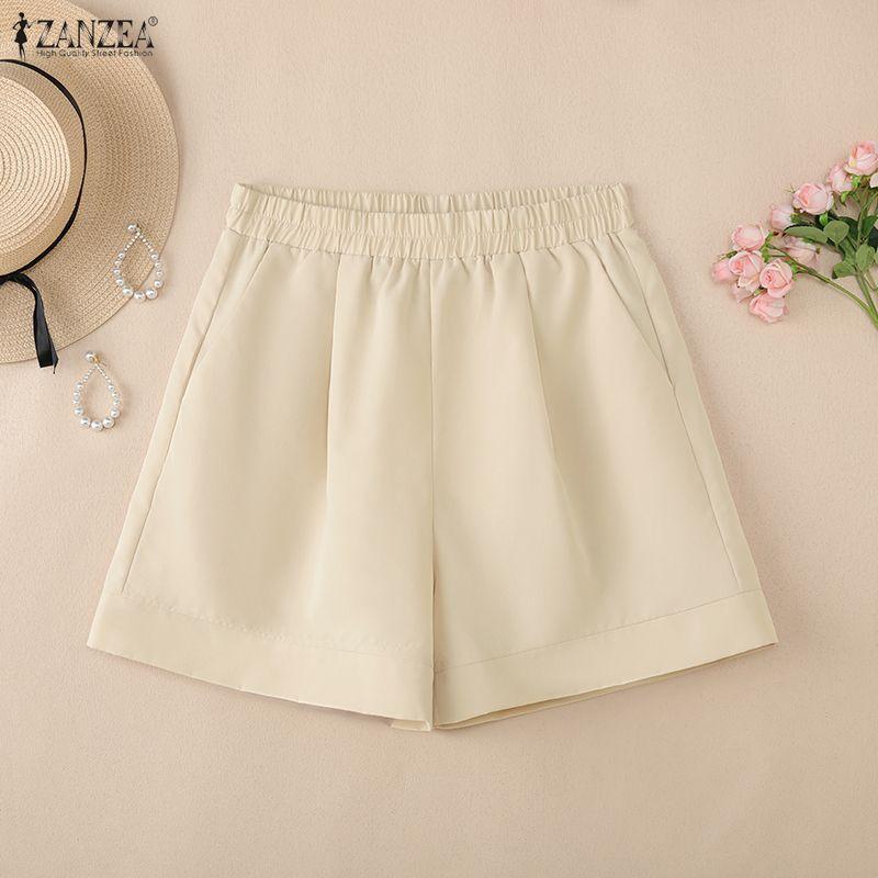 ZANZEA Pantaloncini estivi larghi in vita elastica casual da donna