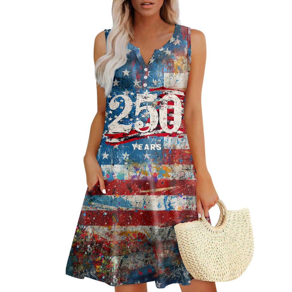 Damen Sommerkleider Lockeres V-Ausschnitt Ärmelloses Sommerkleid Kleid Mit Taschen