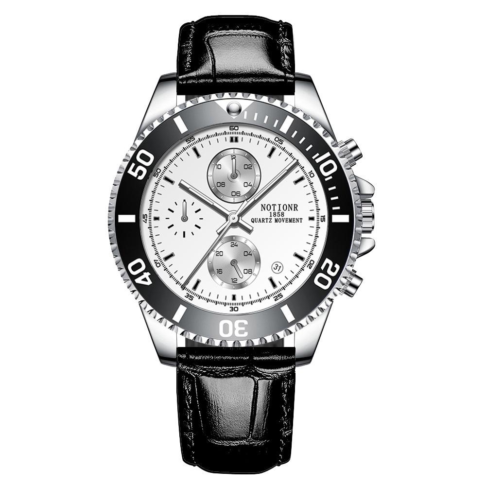 

Модний чоловічий годинник Повсякденний годинник з кількома циферблатами Великий цифровий годинник Спортивний чоловічий годинник Календар Годинник Шкіряний ремінець срібний/білий