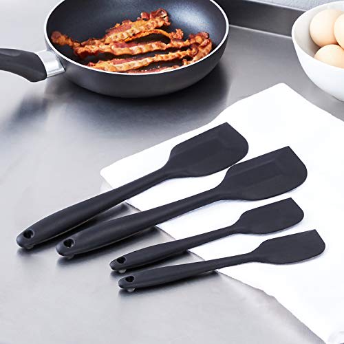 Basic Rectangular Spatula Set, Nonstick Heat-Resistant Silicone (2 Small, 2 Large), Black, 4 Pieces, 27.9 X 5.8 X 2.5 Cm (Formerly Commercial Brand)