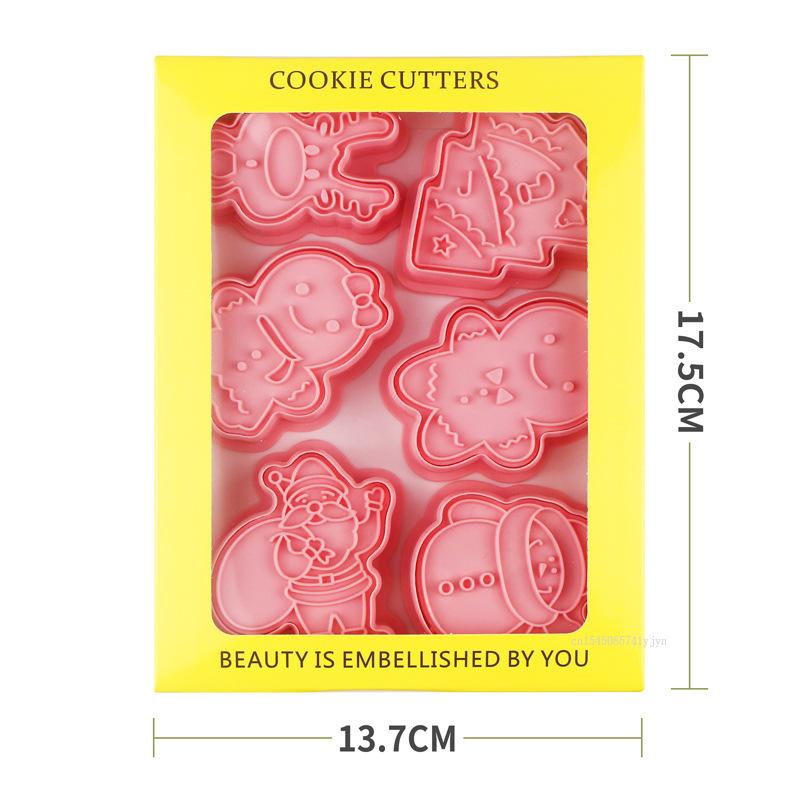 6pcs/Set Christmas 3D Biscuit Mold Cartoon DIY Bakery Mold Christmas Cookie Cutter Gingerbread Man Stamp Mold Baking Decoration
