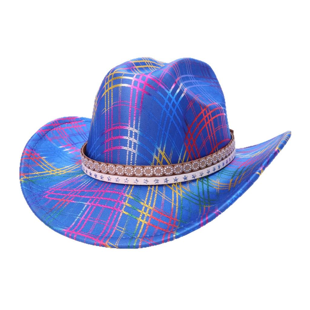 Western Cowboy Hat European And American Colorful Sequined Striped Plaid Jazz Hat Men'S And Women'S Stage Top Hat