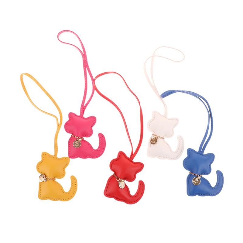 Pu Leather Cat Pendant Keychain Cute Animal Keyring Women Bag Charm Handbag Hanging Decoration For Girl Gifts