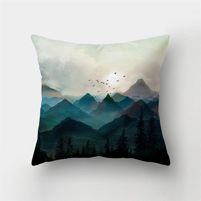 Landschaftstinte Landschaft gedrucktes Muster Kissenbezug für Zuhause Wohnzimmer Sofa Dekoration Taillenkissen Kissenbezug