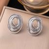 Stainless Steel Metal Oval Line Stud Earrings For Women Exaggerated Gold Color Geometric Earrings Jewelry Accessories