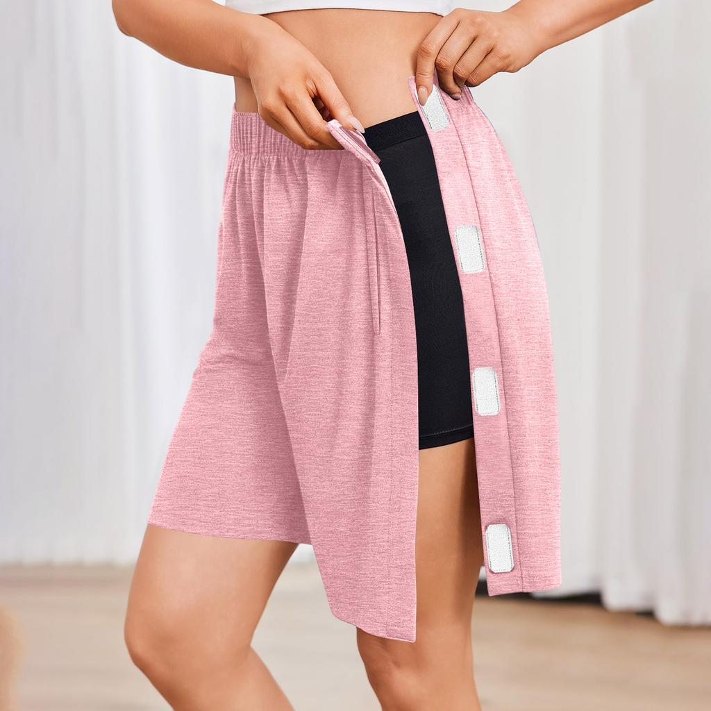 Unisex Afscheurbare Shorts Drukknopen Katoenen Sportshorts Herstel na Knieoperatie Herstelbroek na Heupvervanging met Zakken