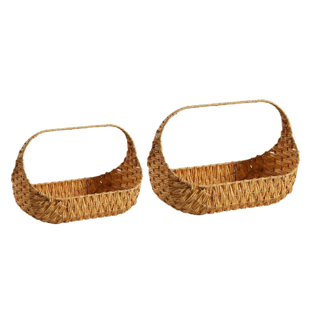 Woven Picnic Basket Organizer Flowers Fruit Serving Imitation Rattan Storage Basket with Handle for Garden Easter Eggs Pantry