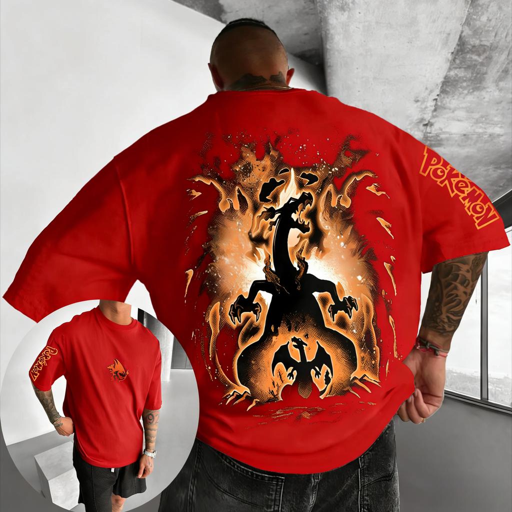 Βαμβακερό T-shirt με Εκτύπωση Charizard 2026 Ανδρικό και Γυναικείο Καλοκαιρινό Νέο Hip Hop Μοντέρνο Casual Φαρδύ Y2K Γονέας-Παιδί Top