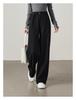 2026 Women's Black Cotton High-Waisted Wide-Leg Pants - Loose, Slimming, and Floor-Length for Spring and Autumn.