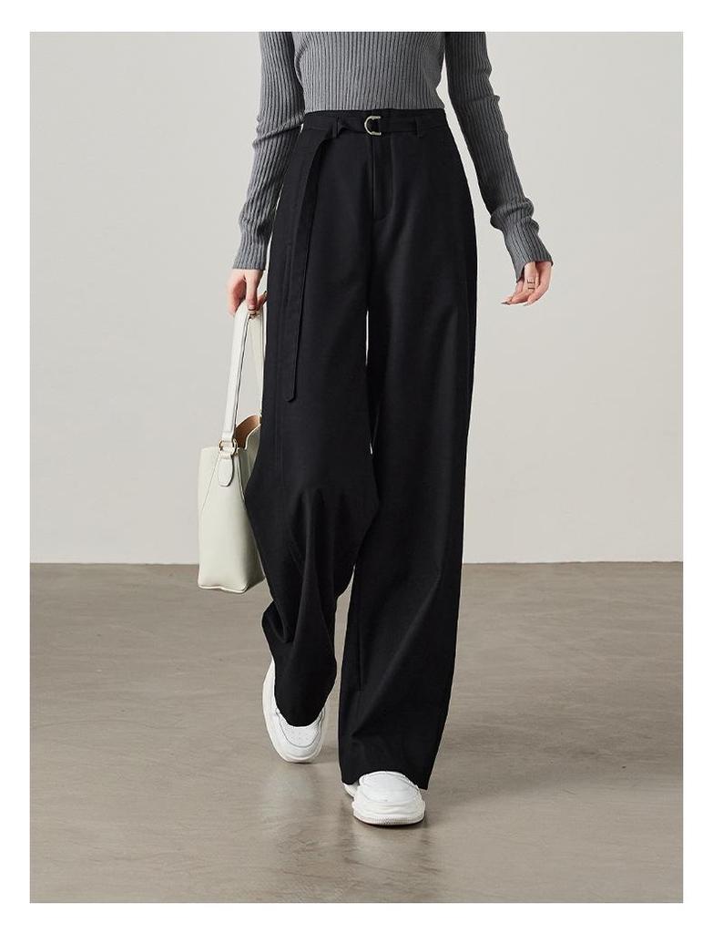 2026 Women's Black Cotton High-Waisted Wide-Leg Pants - Loose, Slimming, and Floor-Length for Spring and Autumn.