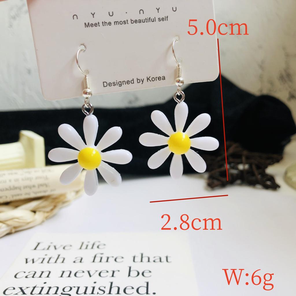 Big Resin White Daisy Dangle Earring for Women Simple Bellis Perennis Sunflower Daily Ear Jewelry Christmas Gift