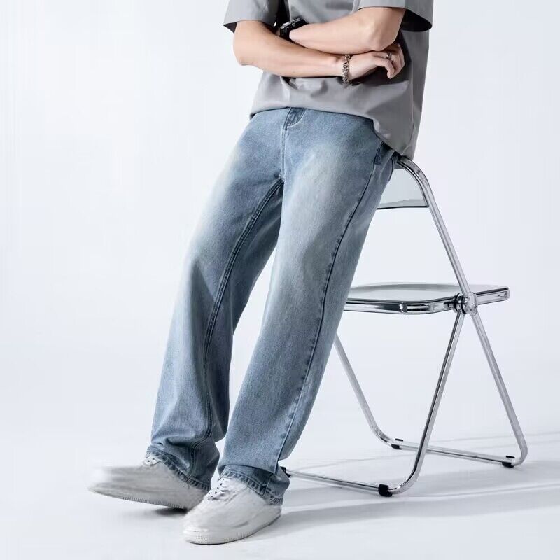 

Men Straight Jeans Spring Summer Fashion Baggy Casual Trousers Wide Soft Comfortable Quality Male Denim Trousers XXXL синій