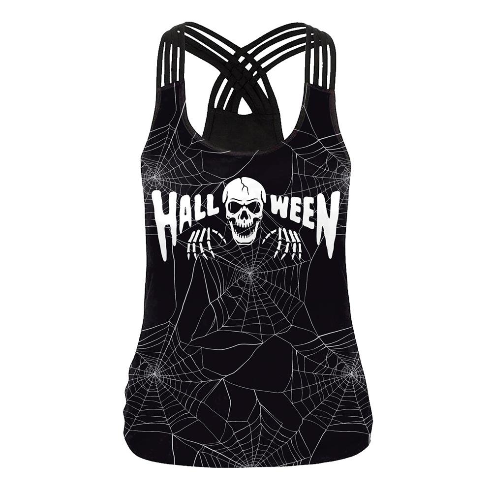 Halloween Night Street Show Horror Skull Print Ladies Sling Vest