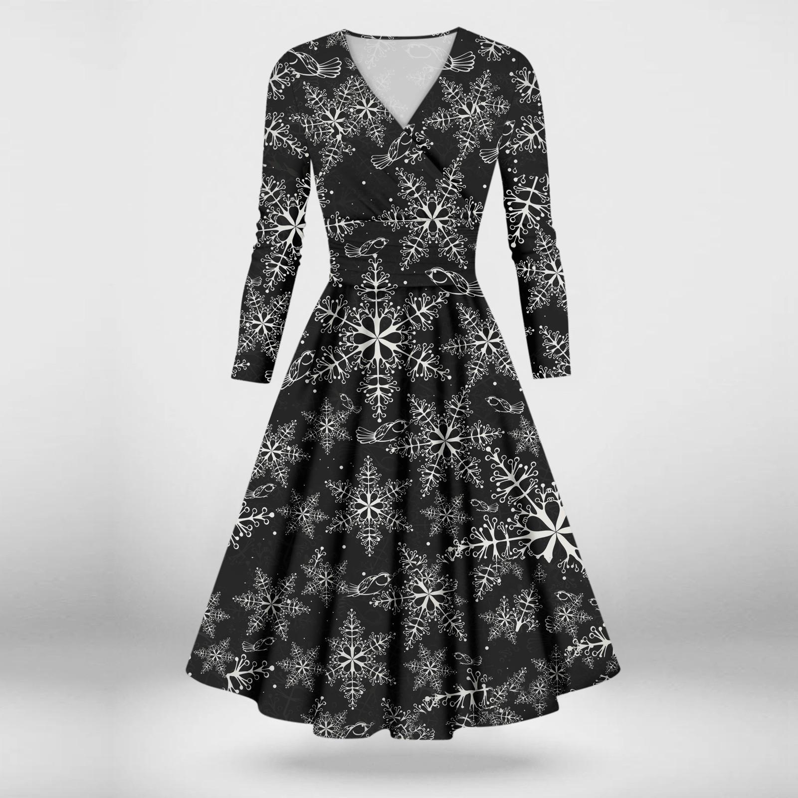 

Женское повседневное и модное сексуальное платье с v-образным вырезом и длинными рукавами с рождественским принтом XL чёрный